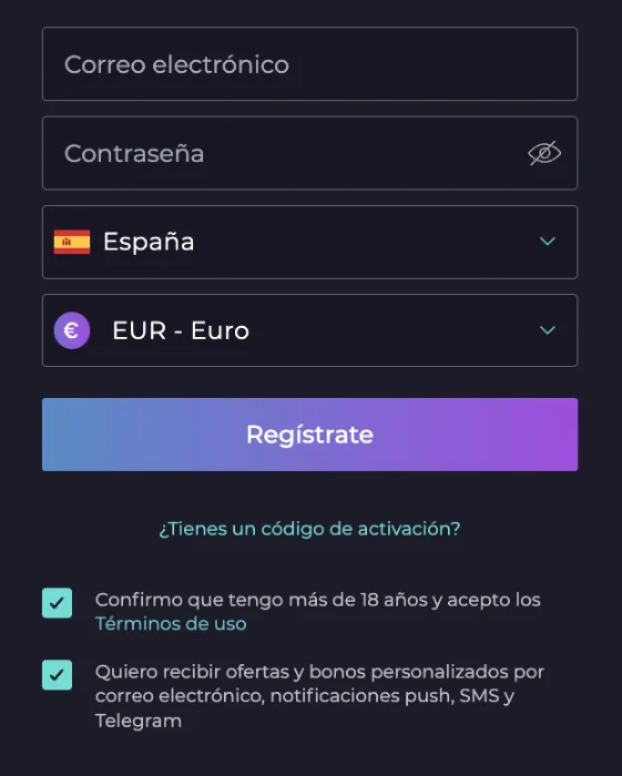 Formulario de registro e inicio de sesión en Izzi Casino